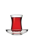 Pasabahce Turkish Tea Glass & Saucer Set - Design - Set of 6, 120 ml - Dishwasher-Safe Turkish Tea Glasses