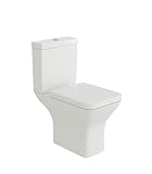 iBathUK Venice Close Coupled Toilet, Ceramic Toilet Pan with Chrome Dual Flush Cistern, Soft Close, Quick Release Toilet Seat for Bathroom-White Gloss, Square Shape