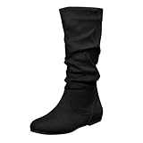 Womens Suede Slouch Boots Wide Fit Mid Calf Walking Boots Ladies Flat Wide Calf Knee High Boot Lightweight Outdoor Trekking Boot Fall Winter Shoes Footwear British Style Shoes Size 3-8 Black