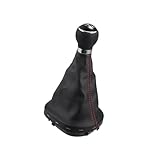 TUCKBOLD 6 Speed Manual Gear Shift Knob with Boot Dust Cover Compatible for VW Caddy II 2 2004-2009, Durable Faux Leather Black Red Stick Shifter Lever Knob Automotive Parts