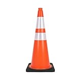 75CM Unbreakable Traffic Cone - Orange | 30 Inch Road Safety Cone with Weighted Base | High-Visibility Reflective Street Cone | Portable, Wind-Resistant Traffic Cone with Black Base (1 Cone)