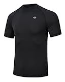 Huayuzh Mens UV Rash Vest UPF 50+ Rash Guards Short Sleeve Swim Shirts Lightweight Quick Drying Surfing Gym Workout Top Black L