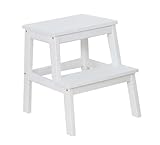 2-Tier Wooden Step Stool Heavy Duty Ladder for Home Bamboo 2 Steps Sturdy Wood Step Sturdy Multipurpose Ladder for Adults & Kids Home Shop Bar Caravan Camper Van Camping Lightweight (White)