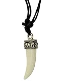 Montip Lynn Created Tiger Teeth Resin Silver Elephant Adjustable Men Necklace Leather Beach Boho 19 to 29 Inches, Resin, not known