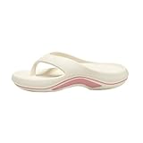 Women's Arch Support Flip Flops Comfortable Walking Sandals Soft Beach Slip On Slides Non Slip Summer Toe Post Slippers (White, 6)