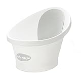 Shnuggle Newborn Baby Bath | Built in Support Bump and Soft Backrest | Suitable from Newborn | Bath Seat Support Includes Plug | White with Grey backrest