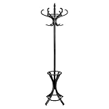Headbourne Solid Wood Traditional Floor-Standing Hat and Coat Stand with Umbrella Holder 185cm, Rotating Top Tier - Black
