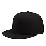 Boolavard Flat Bill Visor Classic Snapback Hat Blank Adjustable Brim High Top End Trendy Color Style Plain Tone Baseball Cap (Black)