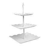 KONAMO 3 Tiers Cake Display Stand, White Afternoon Tea Stands, Plastic Square Cup Cake Fruit Dessert Party Server Plates Stands, Reusable Food Serving Platter Stand for Birthday, Wedding, Party