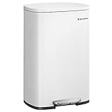 SONGMICS Kitchen Bin 13 Gallon (50 L), Pedal Rubbish Bin, Soft Close, Step-On Pedal, Steel, Inner Bucket, White LTB101W01