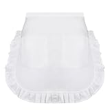 LXUEJIE Short Women's Waist Apron with 2 Pockets, Adjustable Half Waitress Apron Ruffle Waist Aprons Vintage Maid Aprons for Restaurant Waitress Servant Coffee Shop Bistro Costume