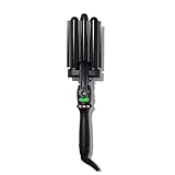amika high tide deep hair waver - beach waver hair curler with 3 tourmaline ceramic 0.7” barrels - delivers beach waves without marks - digital adjustable temperature - heat-resistant handle