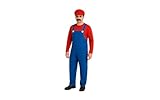 Red Plumber Costume - Fancy Dress Outfit with Hat and Mustache - 170cm Height - Classic Video Game-Inspired Cosplay for Men & Women - Halloween, Parties, Carnivals, Roleplay