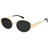 LOJUDI Retro Oval Sunglasses Womens Mens - Round Vintage Metal Frame UV400 Protection-Gold Frame/Black Lens