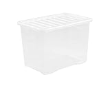 Wham Pack of 2 Crystal Storage Boxes with Lids, Plastic, 80L, Clear, 80L, Made in UK ‎Rectangular Storage Boxes 60 x 40 x 42cm