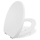 DERW Soft Close Toilet Seat, Heavy Duty Environmentally Friendly Urea-Formaldehyde Resin, O-Shaped Design, Quiet Slow Close, Quick Release, Install with Alignment Guide, Durable White Toilet Seat