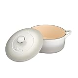 Denby - Natural Canvas White Cast Iron Casserole Dish - Dutch Oven, Oven Safe Pot, Enamelled - 24cm, 4.05L Capacity - Round