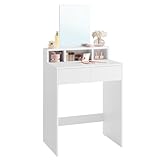 VASAGLE Modern White Dressing Table with 2 Drawers, Large Mirror, Anti-Tip Kit