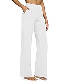 G4Free Yoga Pants with Pockets Wide Leg Trousers for Women UK Dress Ladies Stretch Work Trousers Casual Joggers White,XL