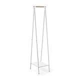 Brabantia - Linn Clothes Rack, Compact - Free Standing Clothing Rail - Clothes Storage - Hang, Air, or Dry Clothes - Sturdy Steel Frame & Bamboo Rod - 47.6 cm x 34 cm x 170 cm - White