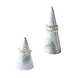 oskas Marble Ring Holder Tower Ceramic Cone Shape Modern Decorative Display Stand for Jewelry Ring/Wedding Ring 2PCS SET, Grey3