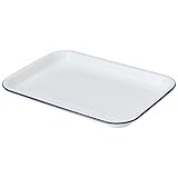 GenWare Enamel Serving Tray White with Blue Rim 33.5 x 23.5cm, 942933WH, Single