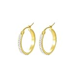 Yumay 9CT Gold Filled Hoop Earrings with White Crystalsfor Women,20MM Round Hoop Earrings Girls.