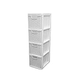 SIDSONS Medium Rattan Effect White |4 Drawer Storage Tower Unit| Desktop Table top Office Home School Organizer Stationary Cosmetic Jewellery Organiser 62cm (H) x 26cm (D) x 19cm (W)