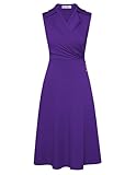 GRACE KARIN Business A-Line Formal Work Dresses for Women UK Sleeveless Midi Purple Winter Dress Dark Purple S