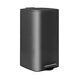 Harbour Housewares 30L Square Stainless Steel Kitchen Pedal Bin - Black - 1x Soft Close Large Tall Metal Cupboard Food Waste Recycling Trash Can Dustbin Rubbish Bins with No-Touch Lid Top