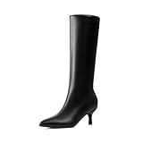 DREAM PAIRS Women's Knee High Kitten Heel Boots Sexy Pointed Toe Fashion Long Tall Boots,Size 5,Black-Pu,DWUMKB2507