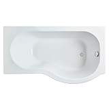 Balterley 1500 x 850mm P Shape Shower Bath with Legs, Single Ended Gloss White Soaking Shower Bath, Acrylic Baths for Bathrooms, Right Hand Round with Wider End, Adjustable Leg Set (White)