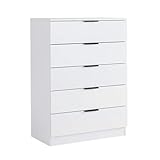 Home Source Bedroom Chest of Drawers Clothing Storage Cabinet, 5 Drawers, White
