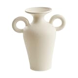 WENSHUO Dual-Ear Handle Greek-Style Flower Vase, Retro Ceramic Ornament, Cream