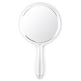 Hariendny Hand Mirror with Handle Handheld Mirror Double-Sided 1X/2X Magnifying Mirror 10cm Wide Round Makeup Hand Mirror(Clear)