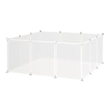 PawHut Pet Playpen DIY Small Animal Cage Open Enclosure Portable Plastic Fence 12 Panels for Hedgehog Bunny Chinchilla Guinea Pig White