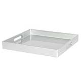 Argon Tableware 33cm Square Serving Tray with Handles - Silver - Metallic Finish Decorative Breakfast Dish Melamine Food Tray for Eating, Snacks, Drinks, Food Serving