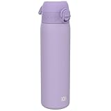 Ion8 Lightweight Steel Water Bottle, 600 ml/20 oz, Non-Insulated, Leak Proof, Easy to Open, Secure Lock, Dishwasher Safe, Flip Cover, Fits Cup Holders, Carry Handle, Metal Water Bottle, Light Purple