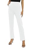 Women's Business Office Straight Leg Stretchy Dress Pants Casual Elastic Waist Slacks with Pockets(M, White)