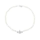 Planet Pearl Necklace for Women and Girls, Women's jewelry Crystal Rhinestone Saturn Pendant, White Pearl Bead Chain Choker, Constellation Jewelry Gift