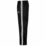 Men's Silky Tracksuit Bottoms – Lightweight Open Hem Joggers with Zip Pockets, Elastic Waist & Striped Design – Gym, Running & Casual Wear (Stripe Black-L)