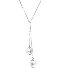 Karen Millen Logo Pearl Double Drop Necklace for Women (Silver/Pearl)
