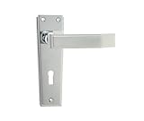 Deco Door Handle, Polished Chrome, Lock Plate, 152mm x 49mm, Art Deco Style, Internal Use, JV253PC