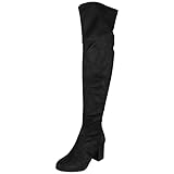 LoudLook Ladies Thigh High Boots | Women Casual Shoes Office Work Zip Stretch Mid Heel Over The Knee Size Black 7