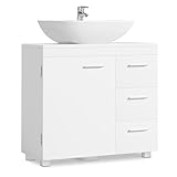 VASAGLE Under Sink Bathroom Cabinet, Storage Cabinet, with 3 Drawers, 2 Compartments Behind the Door, for Washbasins with Pedestal, with Feet, 30 x 70 x 64 cm, Cloud White BBK504W01