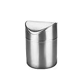 ETRAVEL Mini Desktop Bin with Lid, Brushed Stainless Steel Swing Bin, Nappy Bin Small Desk Indoor Dust bins Car Bathroom Kitchen Waste Containers Coffee Pods Tea Bags 12 * 12 * 16.5CM 1.5L (1PCS)
