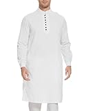 YAOHUOLE Indian Kurta for Men Cotton Linen Muslim Kaftan Moroccan Thobe White Long