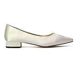 ESSEX GLAM Womens Low Heel Bridal Shoes Ladies Slip On Pointed Toe Flats Wedding Evening Party Ivory Satin Pumps Size 8