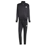 adidas Men's SPORTSWEAR BASIC 3 STRIPES FLEECE TRACKSUIT, Black, M