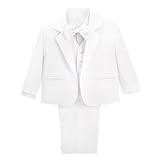 Lito Angels Little Boy Formal Dress Suit Wedding Outfit Wear, 5 Pieces Set (Blazer, Shirt, Waistcoat, Trousers, Bow Tie) Age 4-5 Years, White, 057 (Tag Number 05)